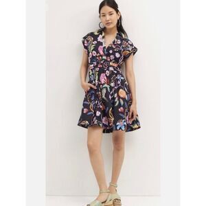 Maeve Anthropologie Flora Fauna Menagerie Print 100% Cotton Mini Dress Sz 0